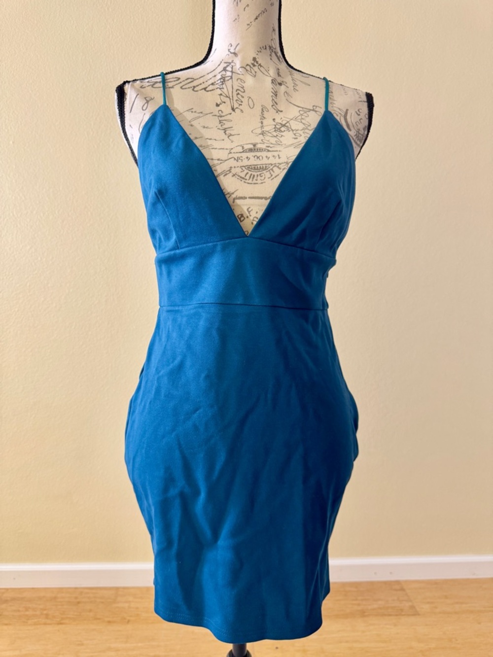 Superdown Teal V-Neck Spaghetti Strap Dress